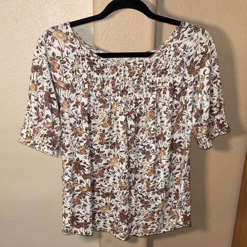 Lucky Brand Floral Blouse - Brown and Cream size Small